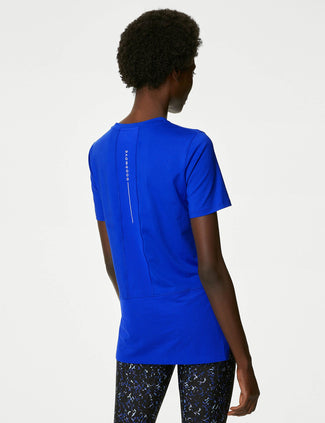 Scoop Neck Mesh Back T-Shirt - Electric Blue