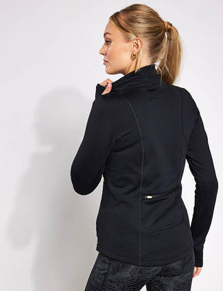 Thermal Textured Funnel Neck Running Top - Black